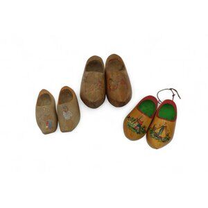 DUTCH Miniature CLOGS Wooden Hand-Painted 3 Sets Holland Vintage